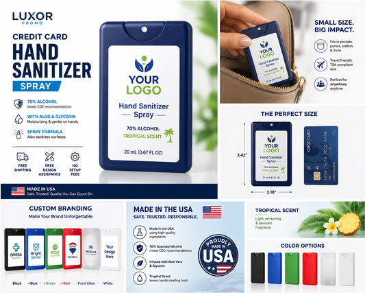 Promotional 20 ML Credit Card Hand Sanitizer Spray - Free Professional Design - Free Proof Within 24 Hours - Secure Shopping