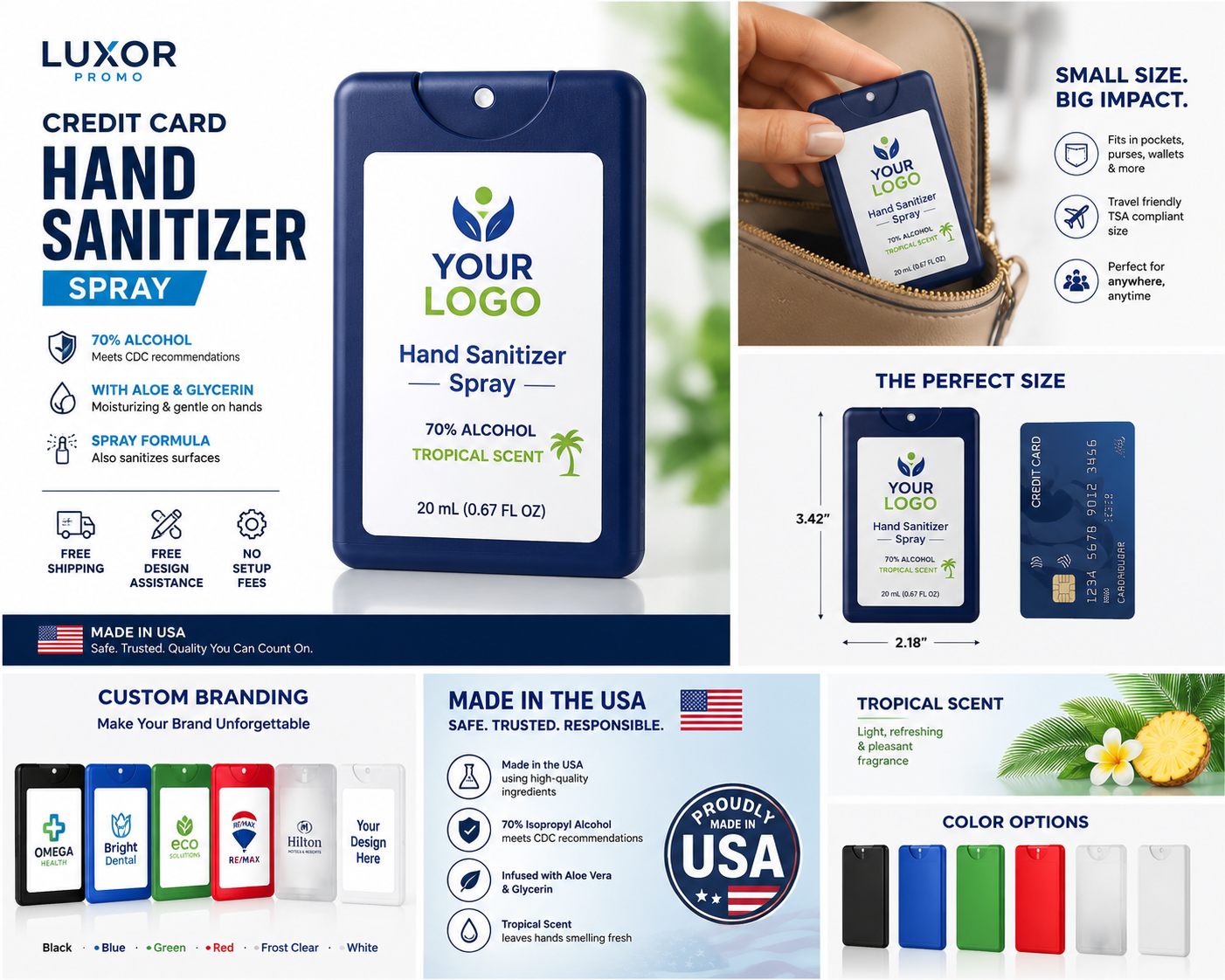 Promotional 20 ML Credit Card Hand Sanitizer Spray - Free Professional Design - Free Proof Within 24 Hours -  Secure Shopping