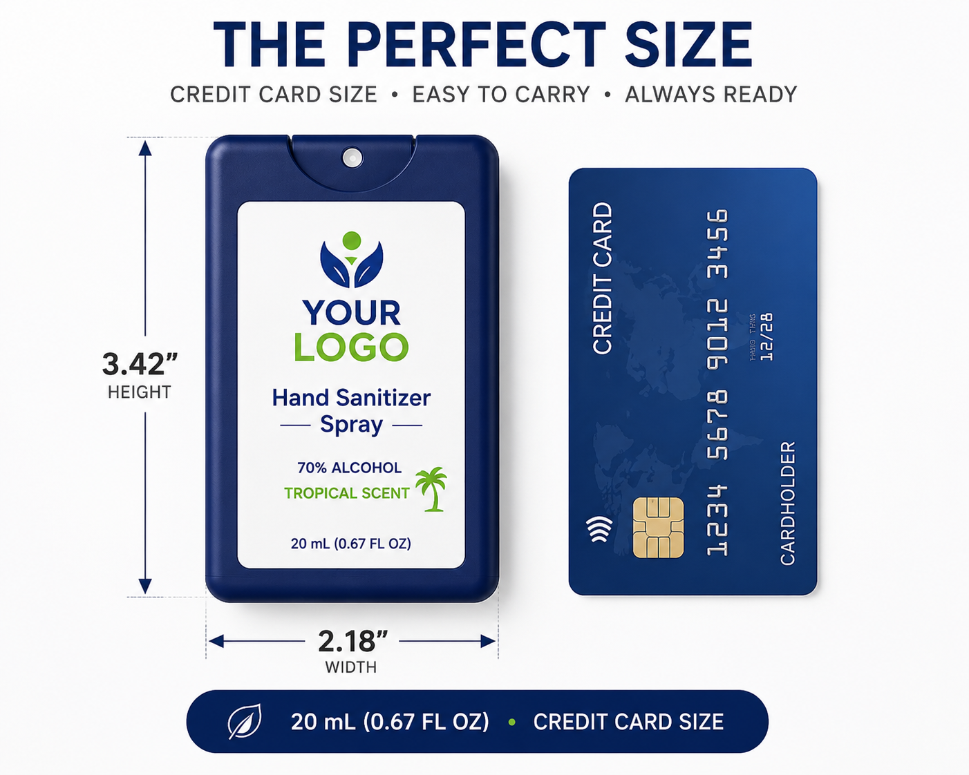 Promotional 20 ML Credit Card Hand Sanitizer Spray - Free Professional Design - Free Proof Within 24 Hours -  Secure Shopping